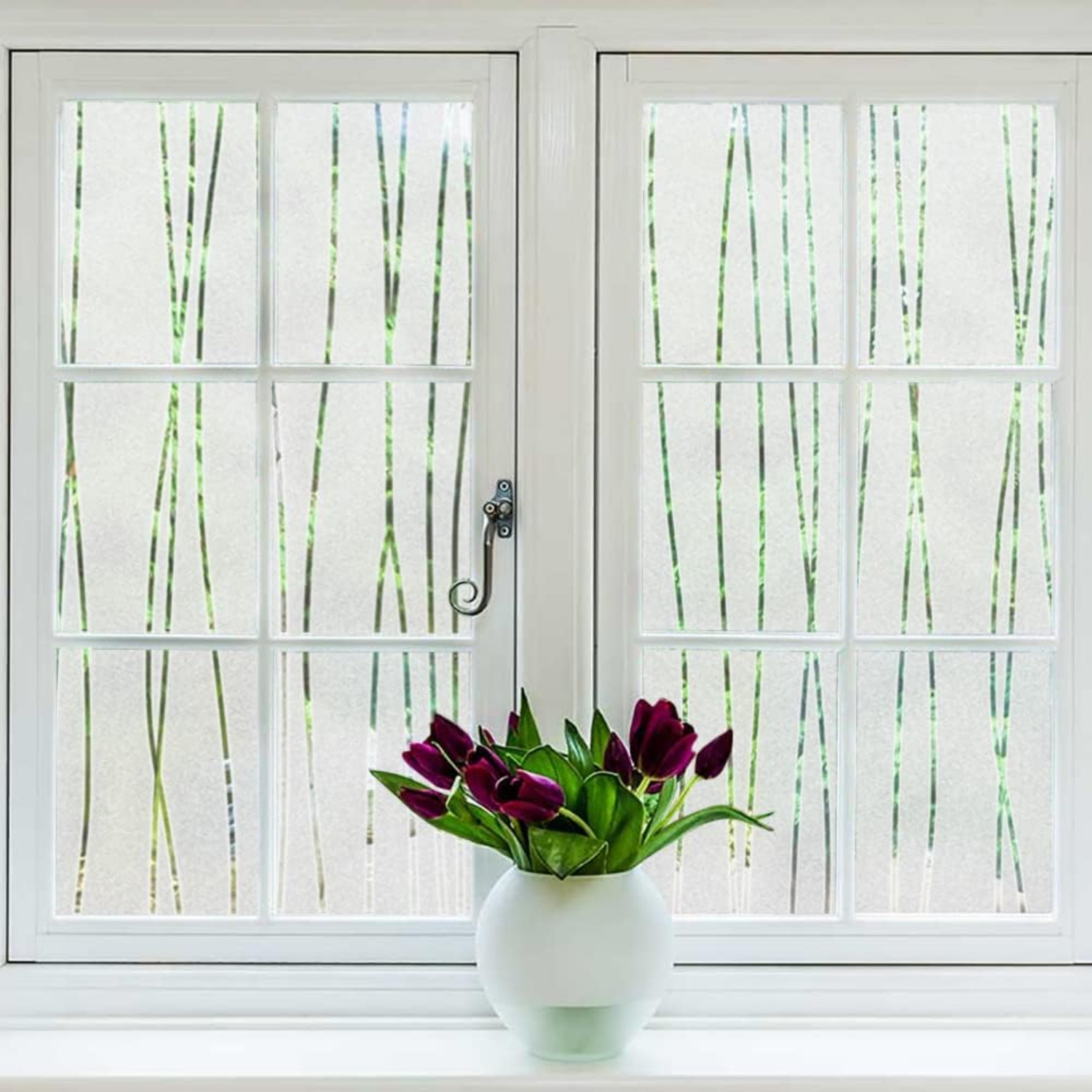 Home Bathroom Window Tint - Film Privasi Jendela Berpola Garis, Stiker