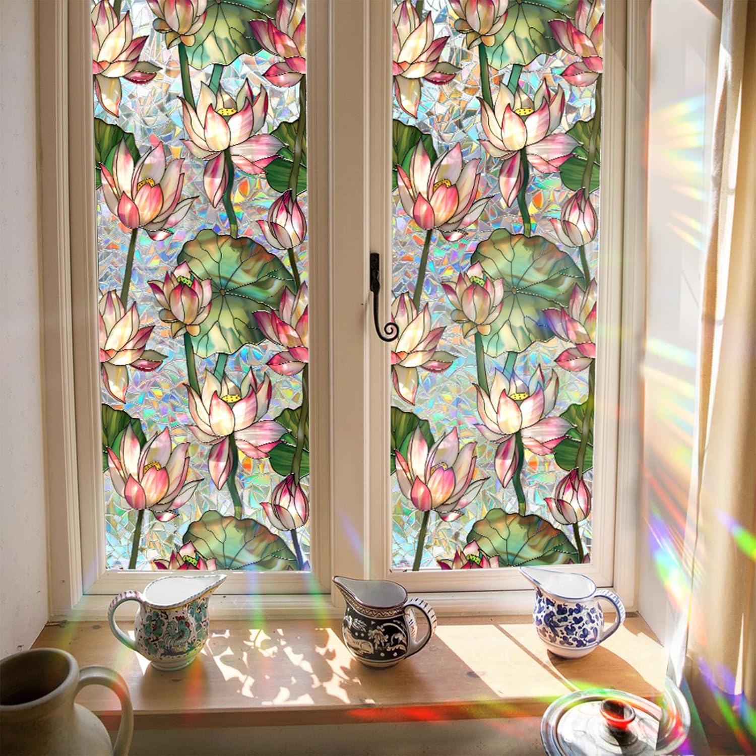 Home Bathroom Window Tint - Kaca Film Motif Bunga Teratai, Kaca