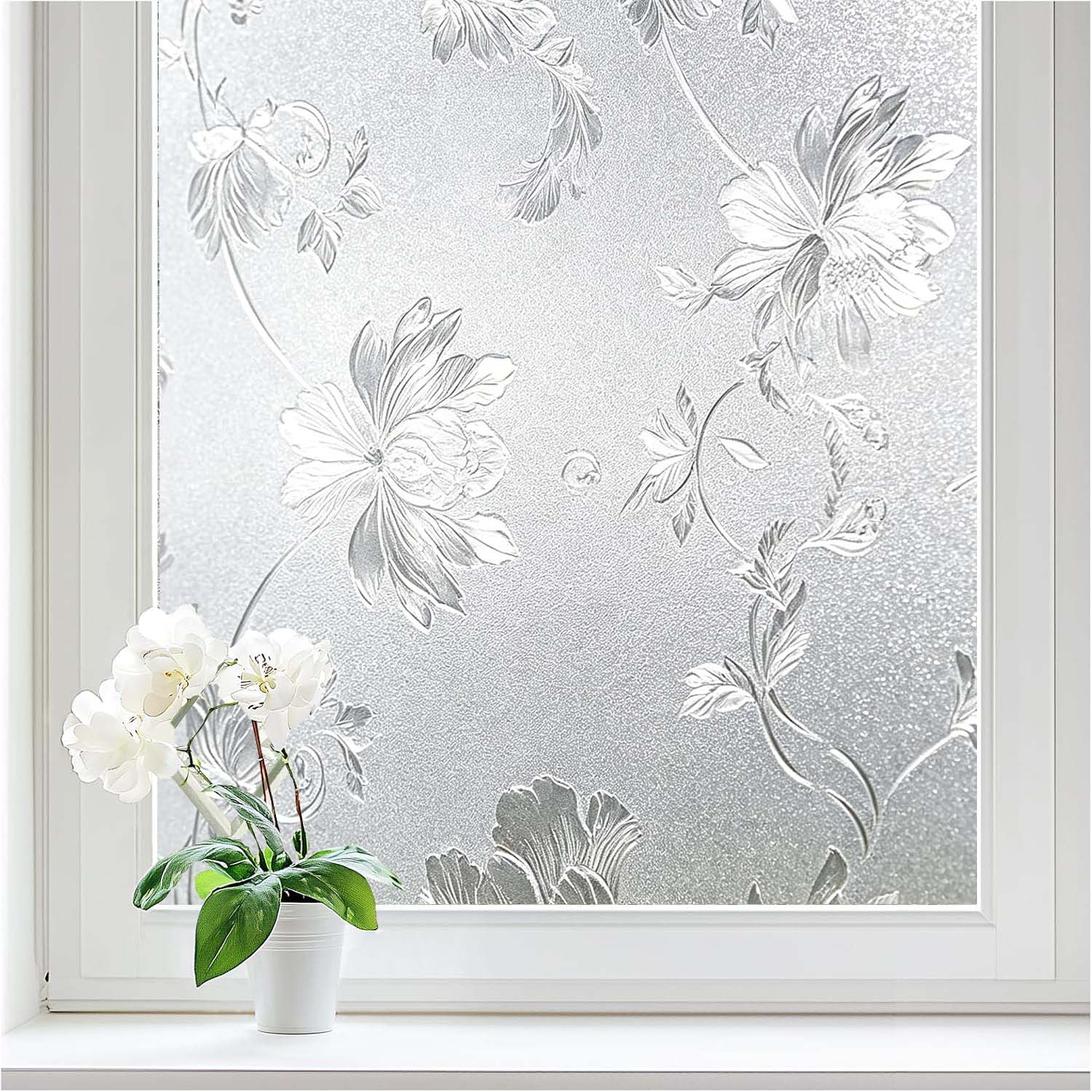 Home Bathroom Window Tint - Film Privasi Jendela Berpola Bunga, Stiker