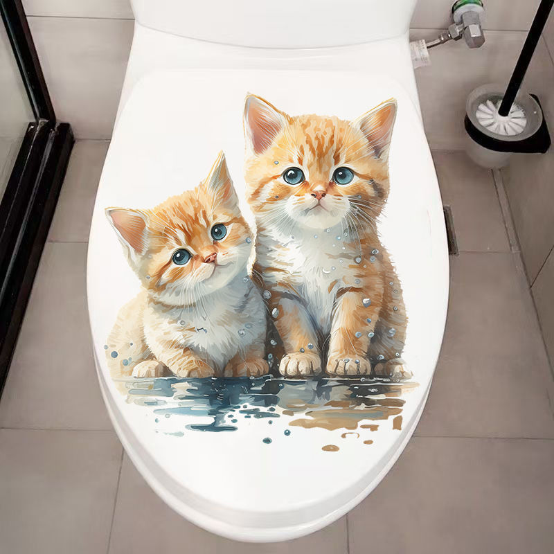 Stiker Dinding Dua Kucing Lucu - Home Bathroom With Two Toilets ulasan dan harga